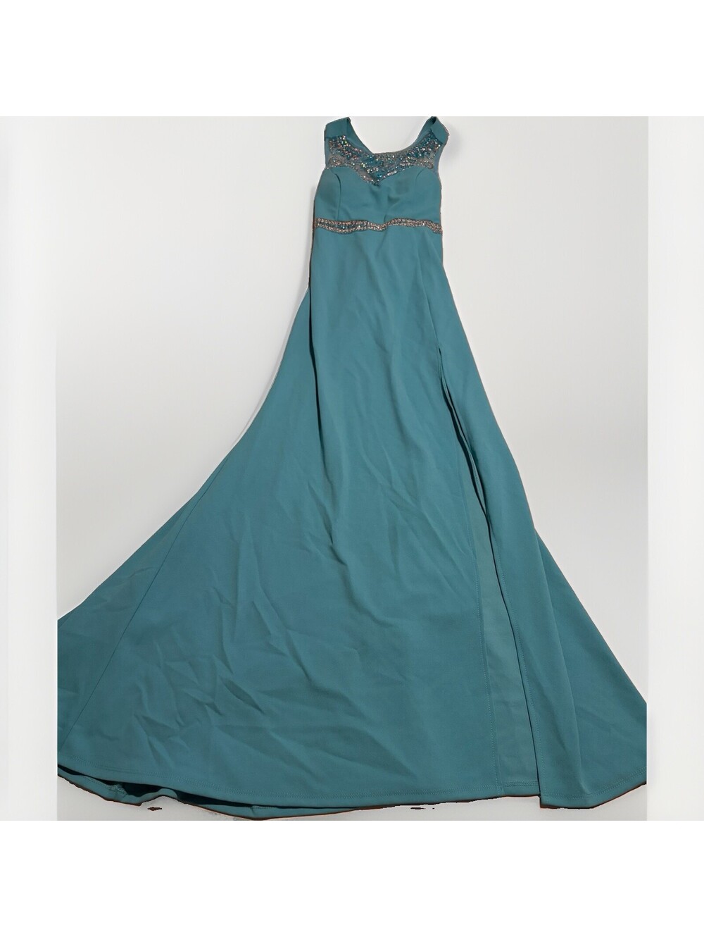 B. Darlin Blue Teal Formal Gown Sz 15/16 Sequence, Beaded Long Homecoming NWT
